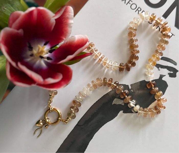 Imperial topaz gemstone necklace with gold charms