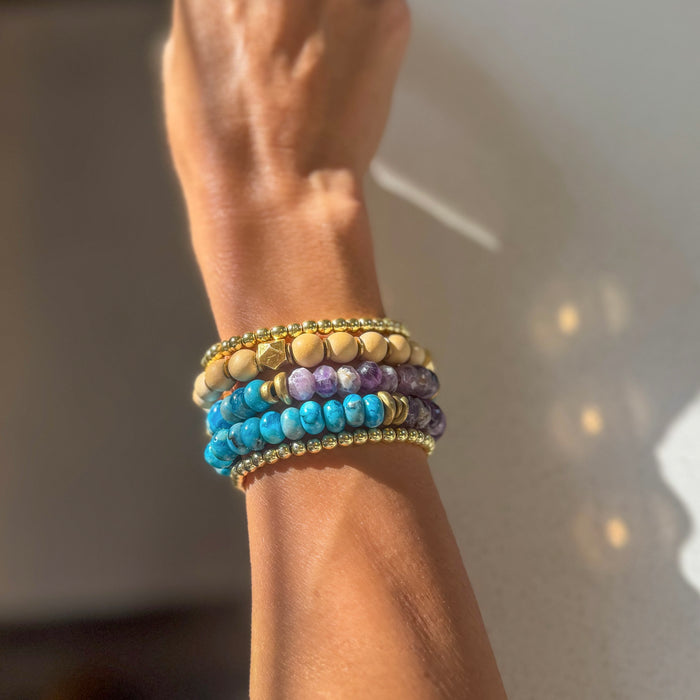 Dog Teeth Amethyst and Blue Crazy Lace Agate Bracelet Stack