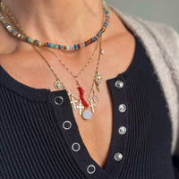 Gold Multi-Charm Necklace with White Topaz Accent