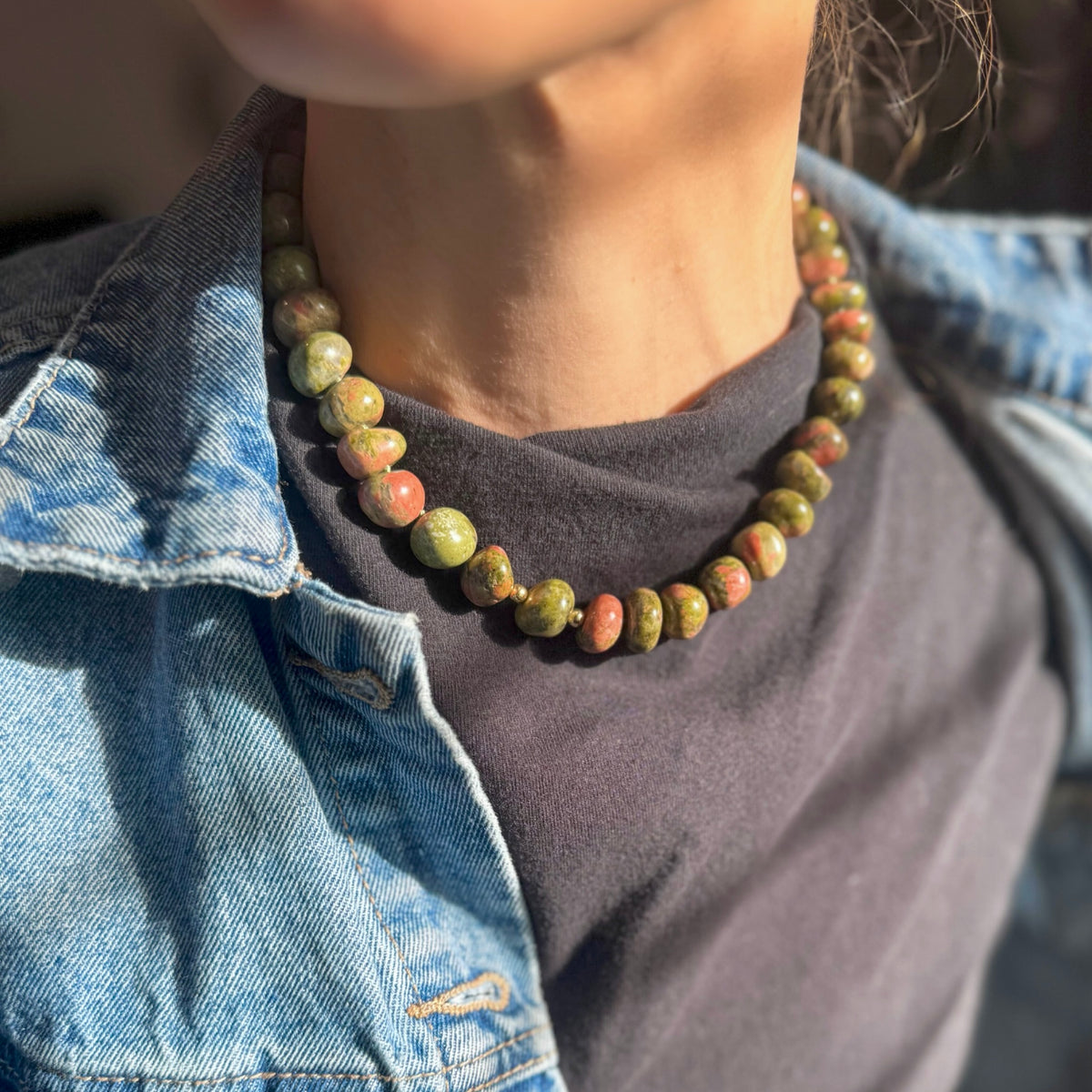 Unakite necklace to promote emotional well-being