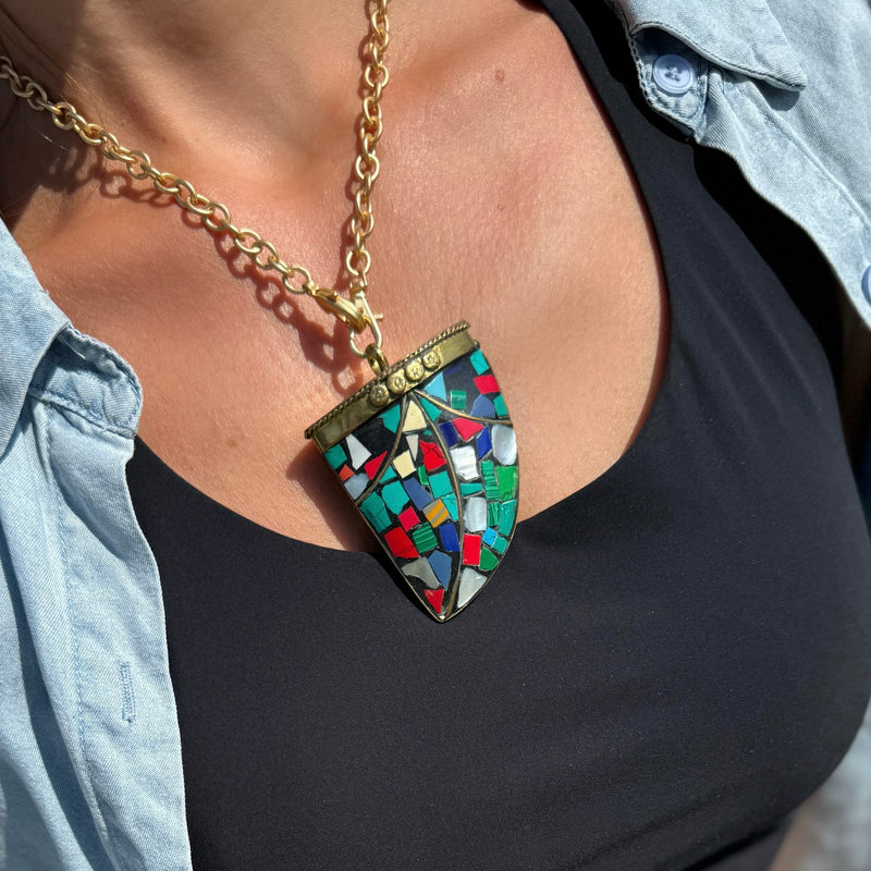 Abstract Multi-Stone Tooth Necklace