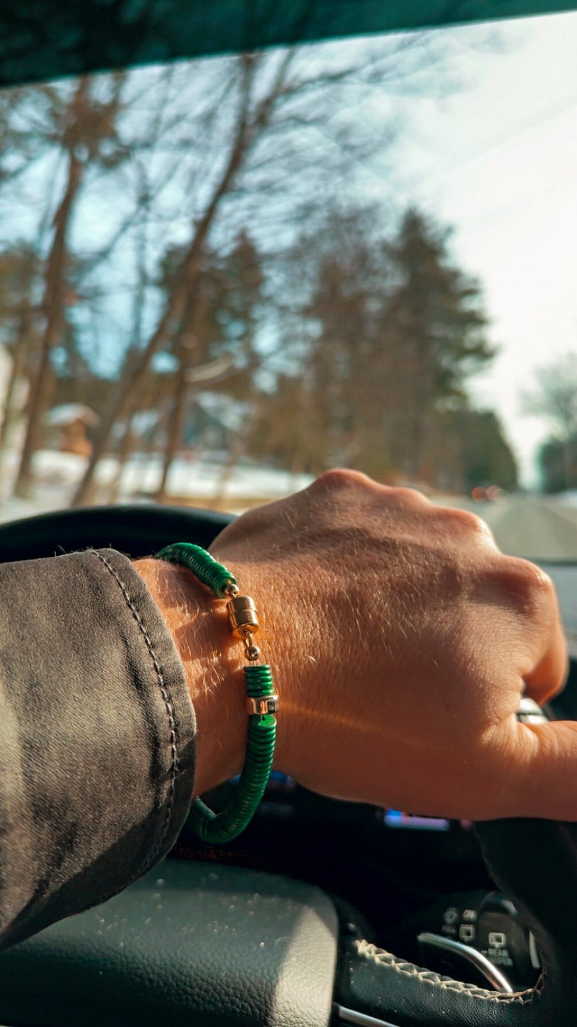Men’s Green Dyed Snow Agate Bracelet