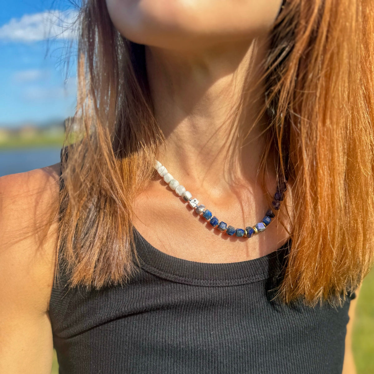 Starry Nights Lapis Lazuli and Silverite Necklace