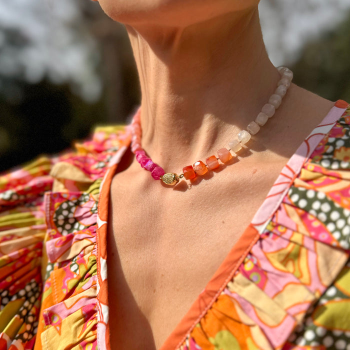 Grapefruit Multi-Stone Ombré Reversible Choker Necklace