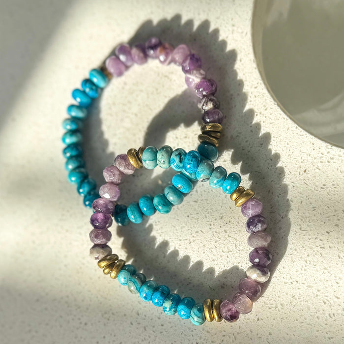 Dog Teeth Amethyst and Blue Crazy Lace Agate Bracelet Stack