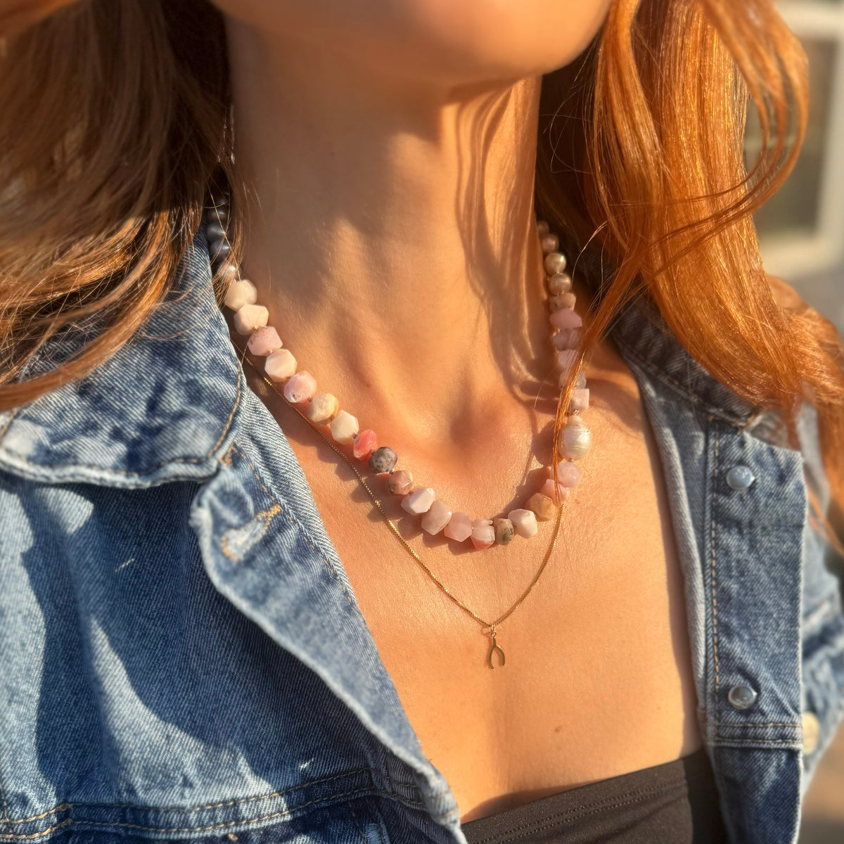 Pink Opal & Pearl Necklace