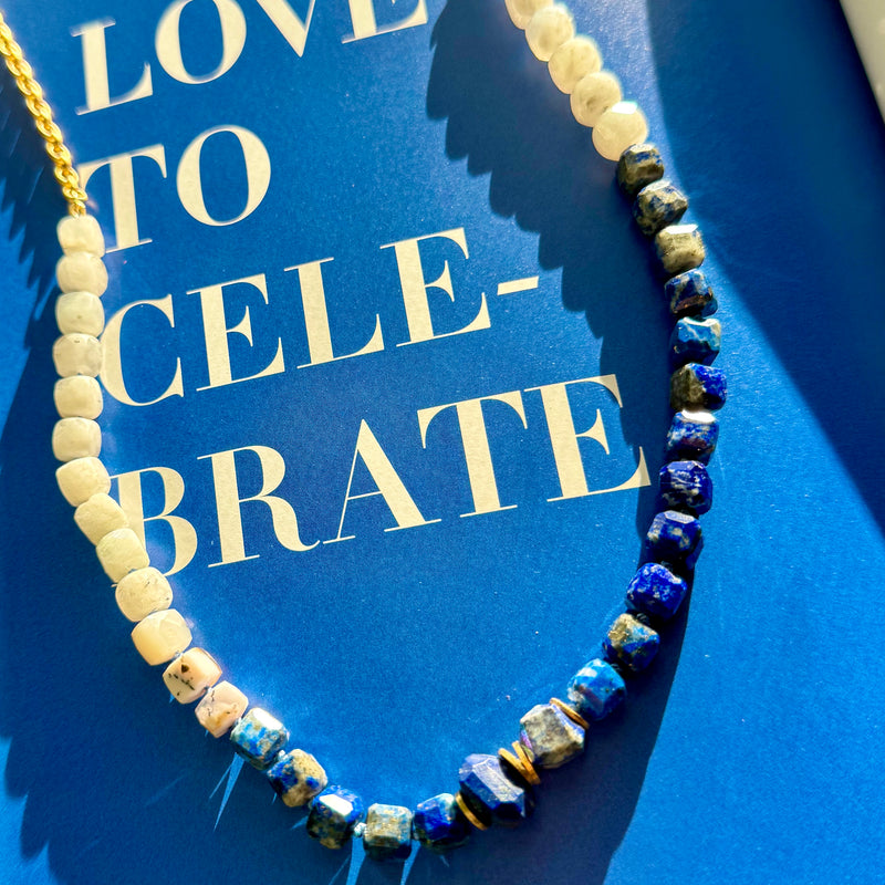 Starry Nights Lapis Lazuli and Silverite Necklace