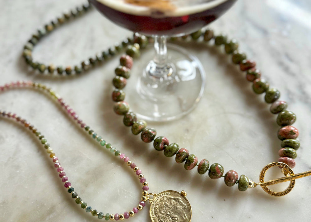 Tourmaline necklace with coin pendant