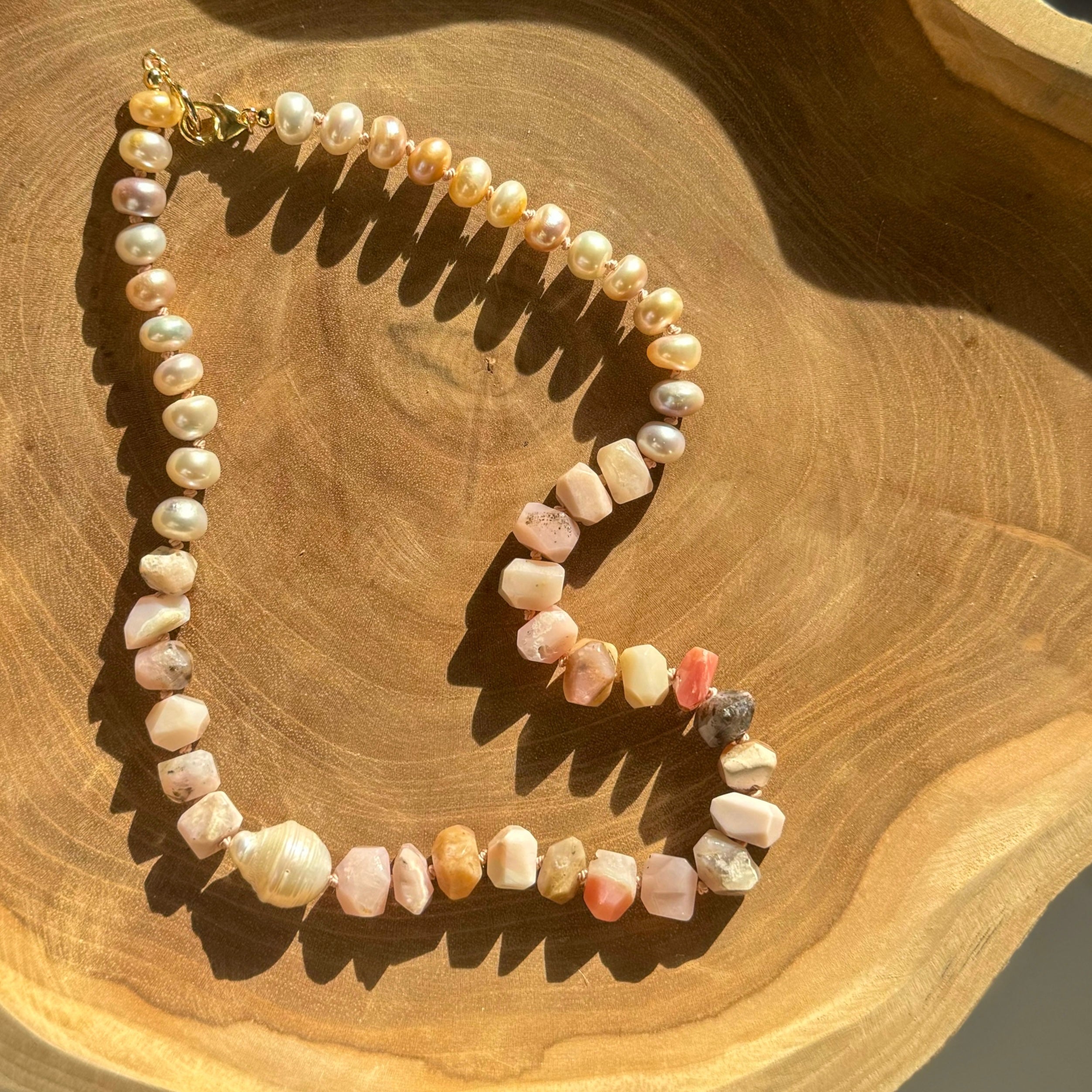 Pink Opal, 2024 Sandstone, and Freshwater Pearl Necklace