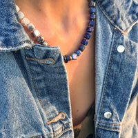 Starry Nights Lapis Lazuli and Silverite Necklace