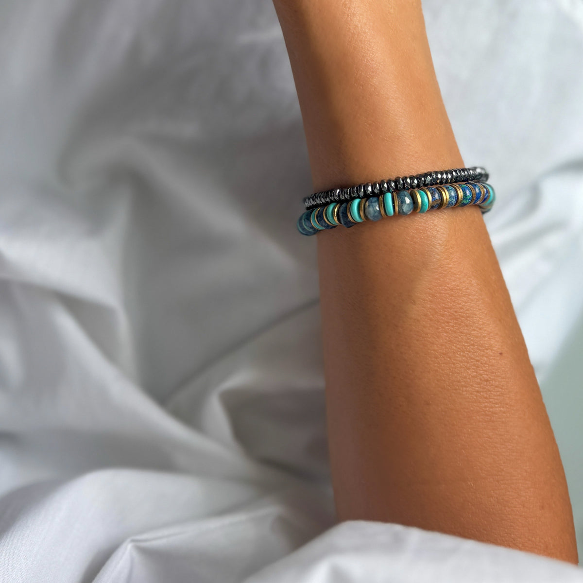 Chrysocolla & Azurite Malachite Beaded Bracelet
