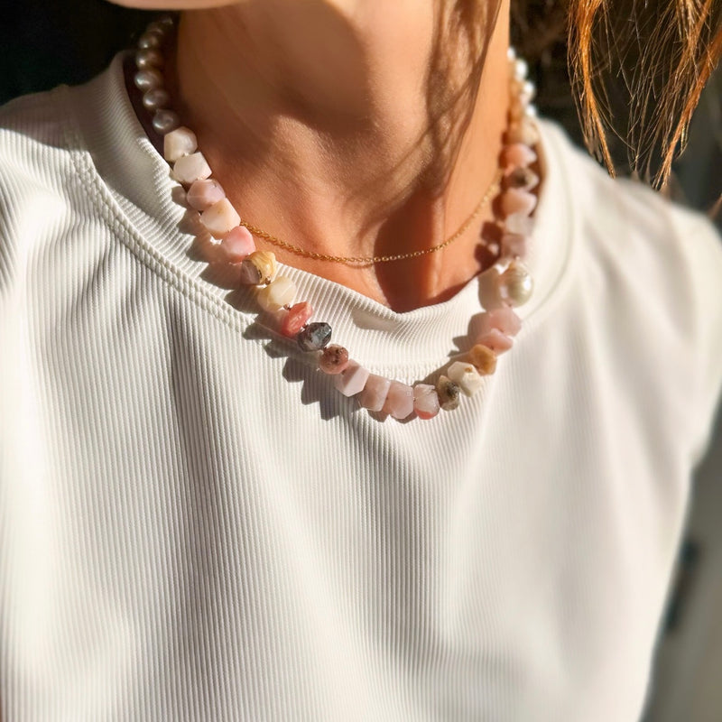 Pink Opal & Pearl Necklace