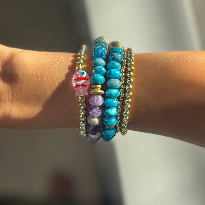Dog Teeth Amethyst and Blue Crazy Lace Agate Bracelet Stack