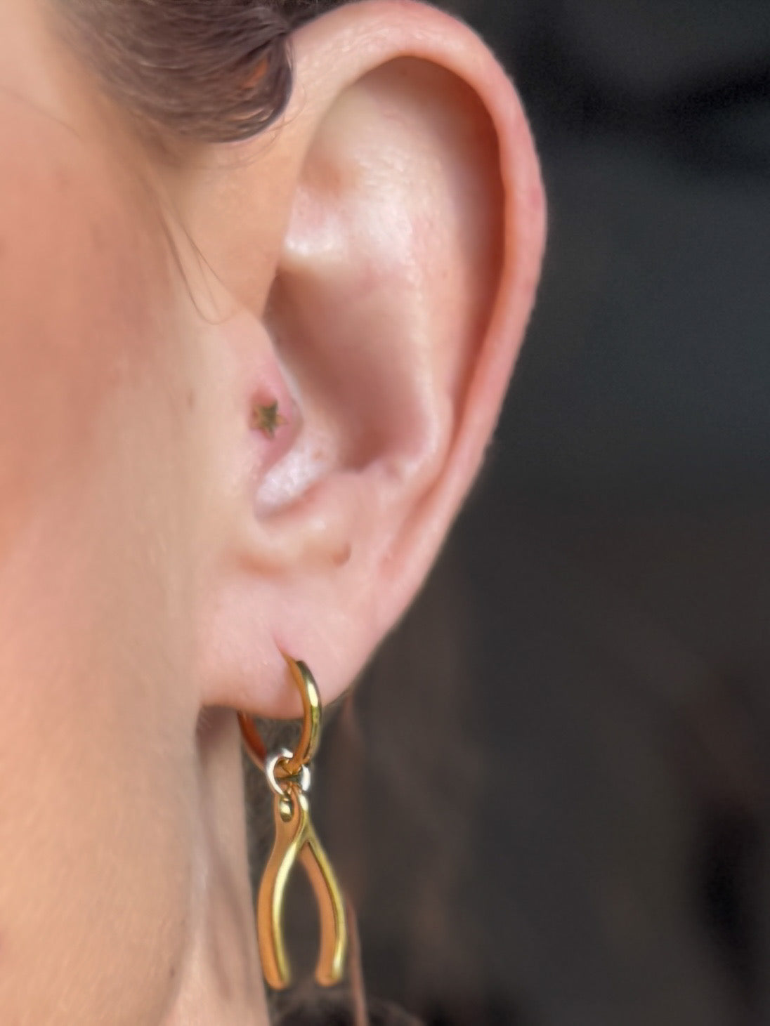 Wishbone lucky charm earring
